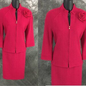 BEAUTIFUL st john collection knit pink jacket skirt suit size 2 4